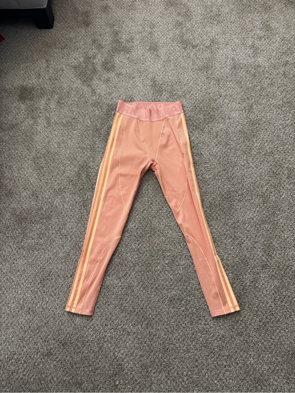 adidas Peach Leggings with Yellow Side Stripes